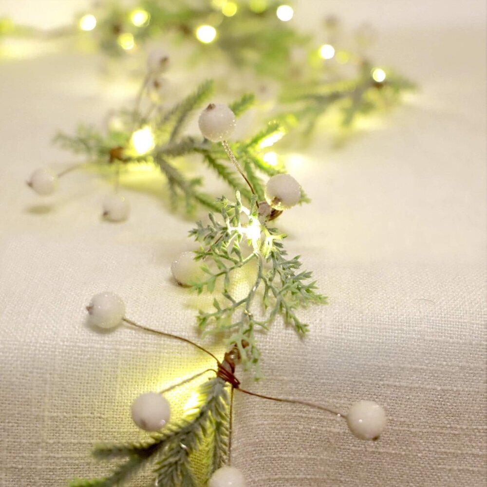 Norfolk Pine String Lights & White Berry 6.5FT & 25LEDs Delicate Christmas Garla